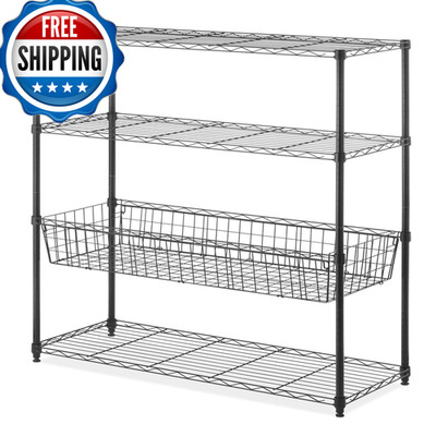 Whitmor 4 Tier Shelving Unit Metal Storage Shelves Basket Adjustable Heavy Duty