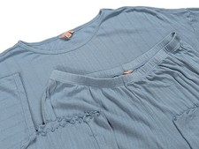 Eberjey Pointelle Pajama Set Women Small Blue Pima Cotton Modal Lettuce Hem Soft