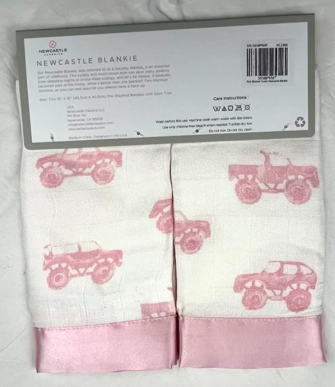 Newcastle Bambú Bebé Niña Rosa Monster Truck Manta de Seguridad Lovey Set Satinado Foto 3 de 4