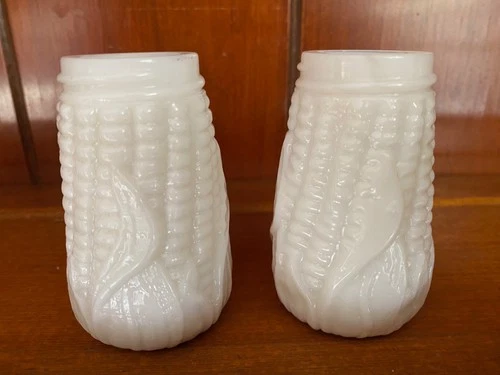 Libbey Corn Milk Glass Salt & Pepper Shakers - Maize EAPG Antique