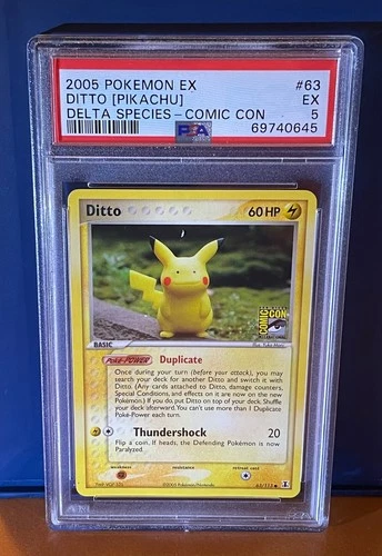 Pokemon Delta Species Ditto (Pikachu) Comic Con 63/113 Promo - Vintage PSA 5