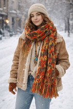 Vintage Boho retro loose weave scarf with fringe
