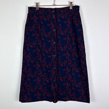 Seasalt Cornwall Cord Skirt UK 12 Navy Blue Burgundy Floral  A-Line Buttons