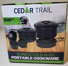 Cedar Trail 10 Piece Fold-N-Go Portable Cookware With Pack Sack Black New In Box