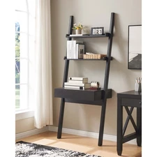 Handleless Home Office Desk Ladder Bookcase with 1 Drawer 2 Shelves Espresso