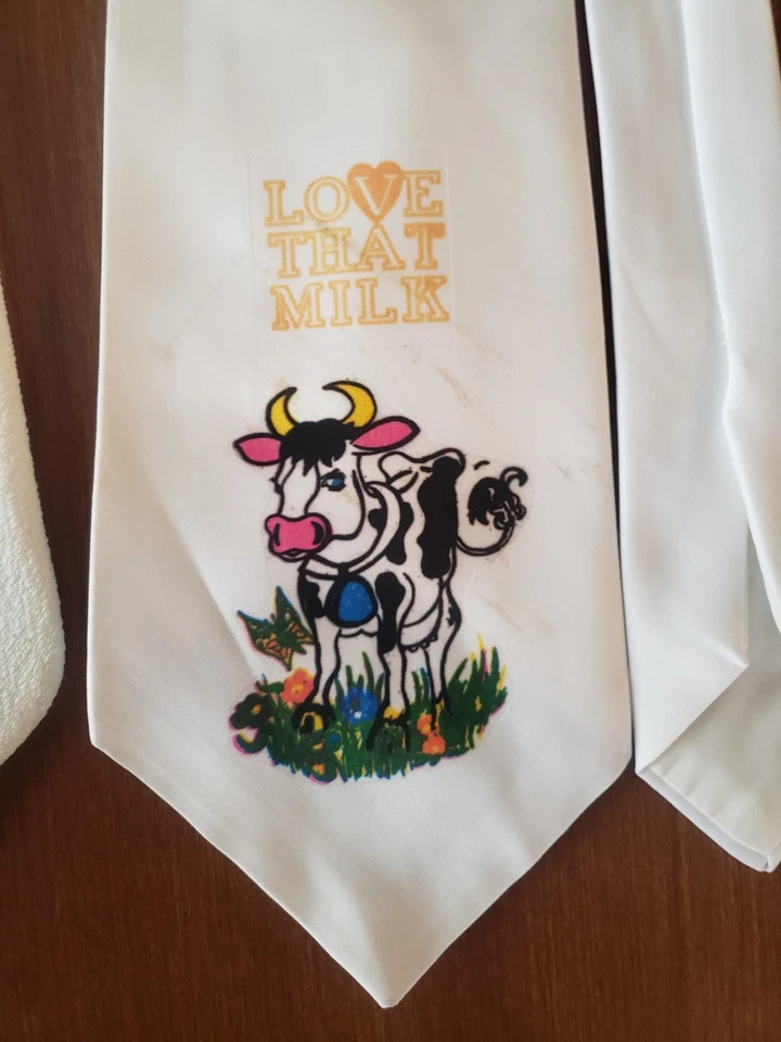 LOTE DE 2 GRAVATAS PUBLICITÁRIAS VINTAGE-LEITE PRIMEIRO-AMOR QUE LEITE-LATICÍNIOS - Imagem 3 de 4