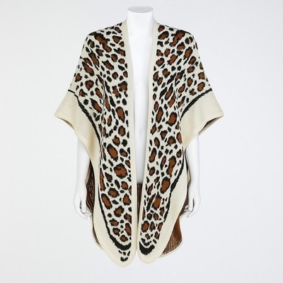 Mara Hoffman Leopard Print Poncho Wrap Shawl One Size Fits All Heavy Knit