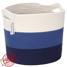 Sea Team Oval Large Cotton Rope Woven Storage Basket with Handles, Diaper Cad...
