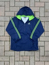 Vintage adidas Hooded Basic Jacket Navy Green Nylon Zip Logo Size L