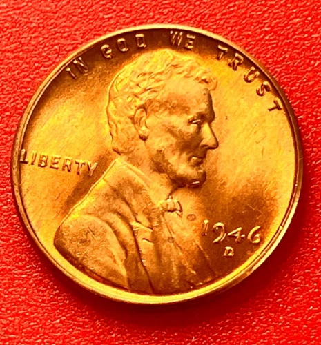 1946-D Lincoln Wheat Cent Penny GEM RED BU From an Original Bank Roll