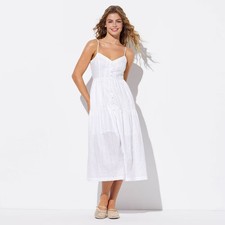 Women Button-Front Tiered A-Line Dress - Wild Fable White L
