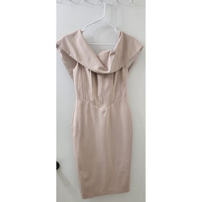 Lavish Alice Corset Style Bardot Midi Dress Stone Tan NWT LA-161DS13-BEI-8