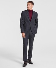 Dkny Mens Modern Fit Suit Jacket 42 Regular Charcoal Grey Plaid DNUR217W0337