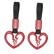 2Pcs Broken Heart Shaped Car Handle Straps, Car Hanging Red / Black Strap