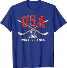 Ice Hockey 2026 Sticks US Flag Patriotic Player T-Shirt