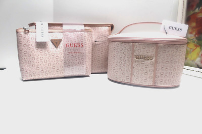 Set of 3 Guess Filmore Travel 2 Cosmetic Bags and a Train Case Color: Rose NWT