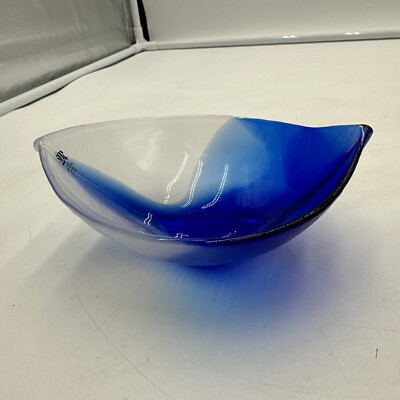 MATT JONASSON MALERAS SWEDEN FULL LEAD COBALT BLUE & CLEAR CANDY DISH BOWL 5.75 