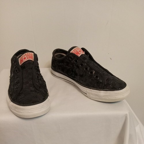 converse black sequin trainers
