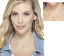NEW GUESS ROSE GOLD TONE,PAVE CRYSTALS CIRCLE DISK LOGO CHARM CHAIN NECKLACE