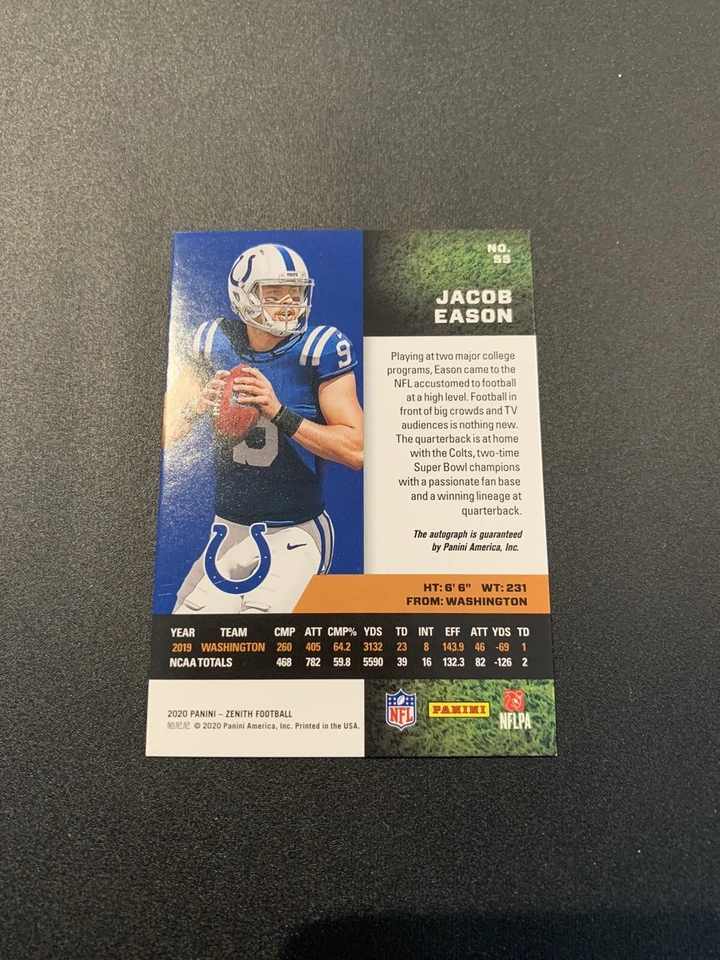 2020 Panini Zenith Football #55 Jacob Eason Rookie Autographed 💥18/50💥COLTS RC - Image 2 of 2