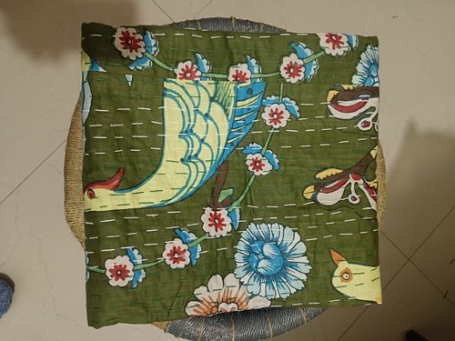 Indian Handmade Cotton Green Floral Kantha Quilt Bedspread Throw Blanket Gudri - Picture 3 of 9