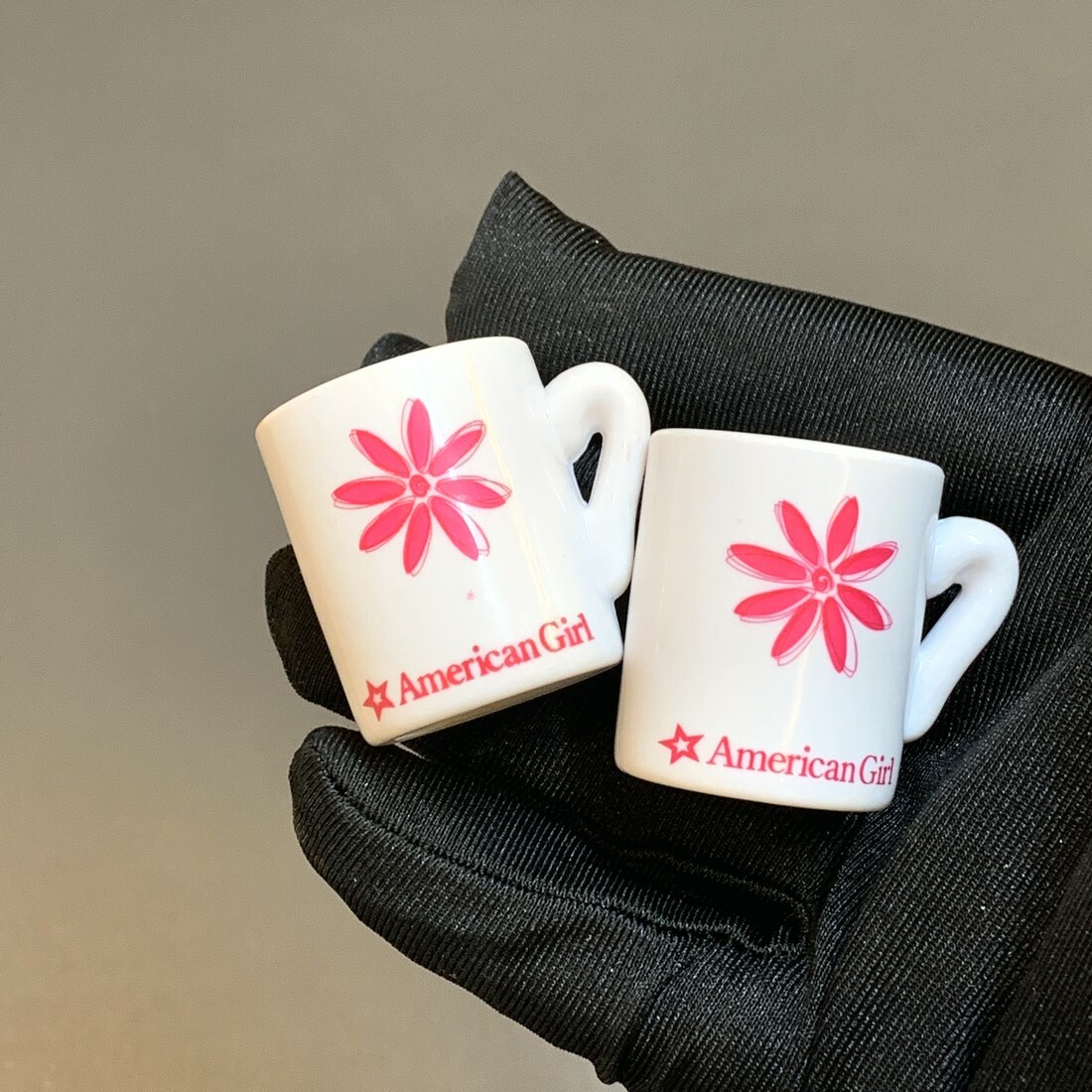 2x Mini Pink Flower White Coffee Tea Mug Cup For American Girl 18''  Accessory