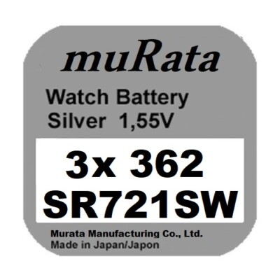 3x Murata/Sony 362 Uhren-Batterie Knopfzelle SR721SW AG11 Silberoxid Blister Neu