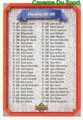 400 CHECKLIST 301-400 CL BASEBALL CARD UPPER DECK 1992 - Photo 1/2