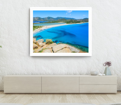 Mountain Print, Rocks Wall Art, Sea Cloudy Sky Framed Beach Wall Art, Coastal