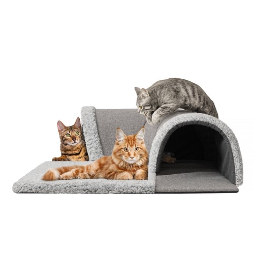 Cabaña para gatos, cama para gatos, estera, 2 en 1, amarre multifuncional, túnel - Imagen 18 de 41