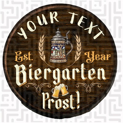Customized Beer Sign German Flag Prost Biergarten Man Cave Wooden Barrel Head