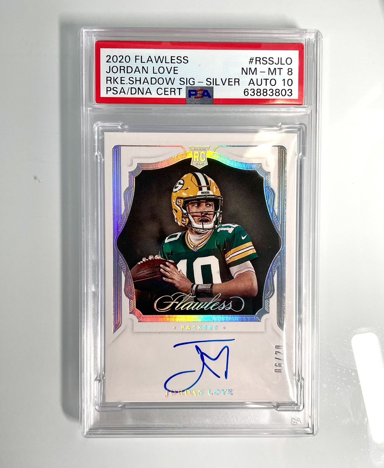 Jordan Love Panini Flawless Rookie Shadow Signatures #RSSJLO Silver