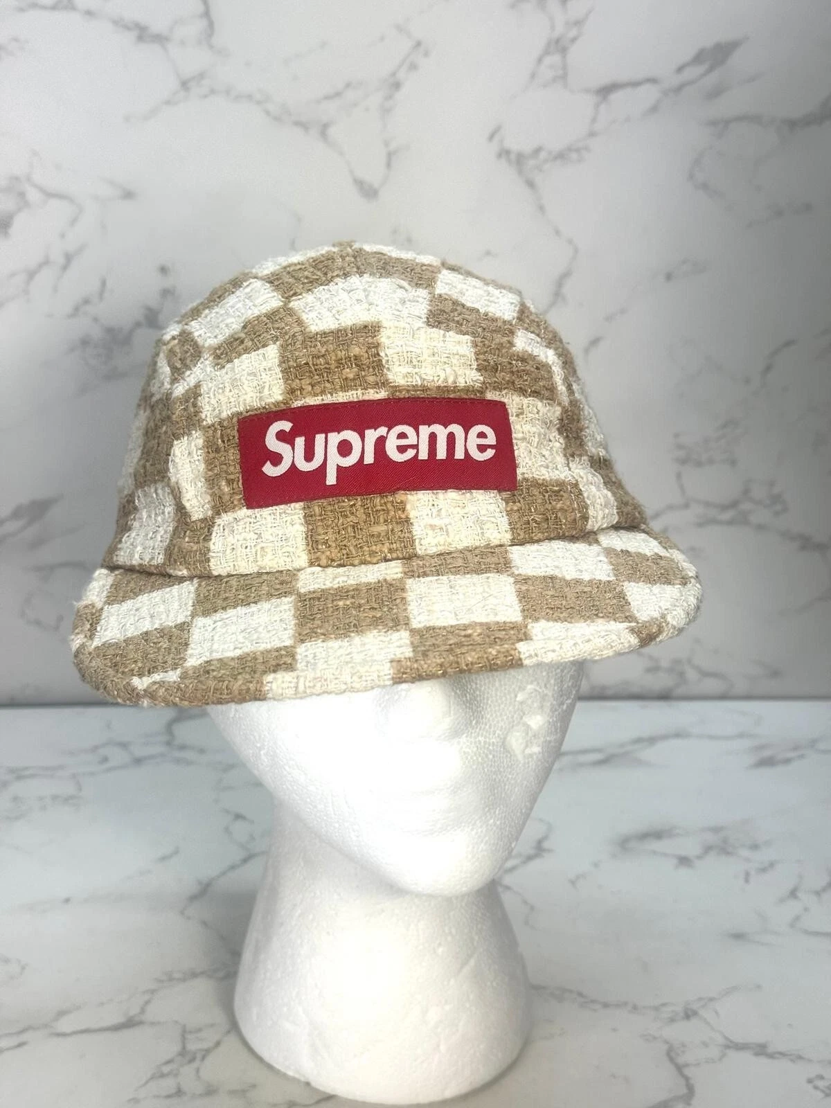 SUPREME Checkerboard boucle de camp chapeau TAN réglable S/S 2019 fabriqué aux États Unis