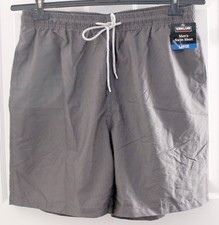 NWT KIRKLAND SIGNATURE MEN'S SWIM SUIT TRUNKS SHORTS GREY STRIPE