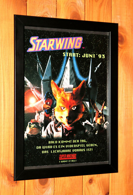 1993 Star Fox aka Starwing SNES Vintage Mini Werbeblatt Gerahmt Poster Ad Framed