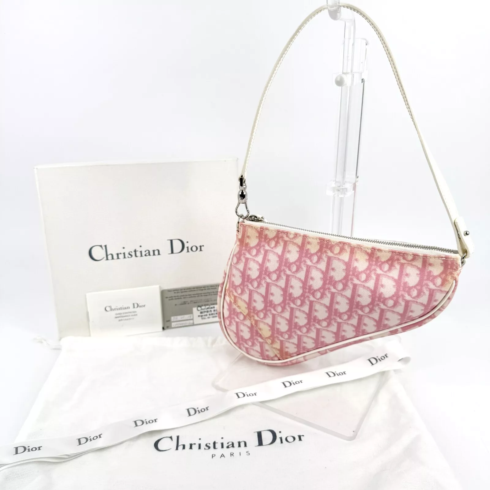 【Beau !】Sac bandoulière selle DIOR trotteur rose PVC cuir verni 0550
