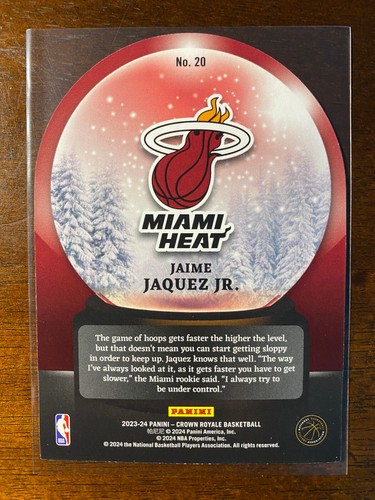 2023-24 Panini Crown Royale Jaime Jaquez Jr. #20 RC Sno Globe Gold International - Imagen 2 de 2