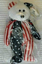 Ty Original Beanie Baby SPANGLE White Head RARE Retired Red White Blue Bear