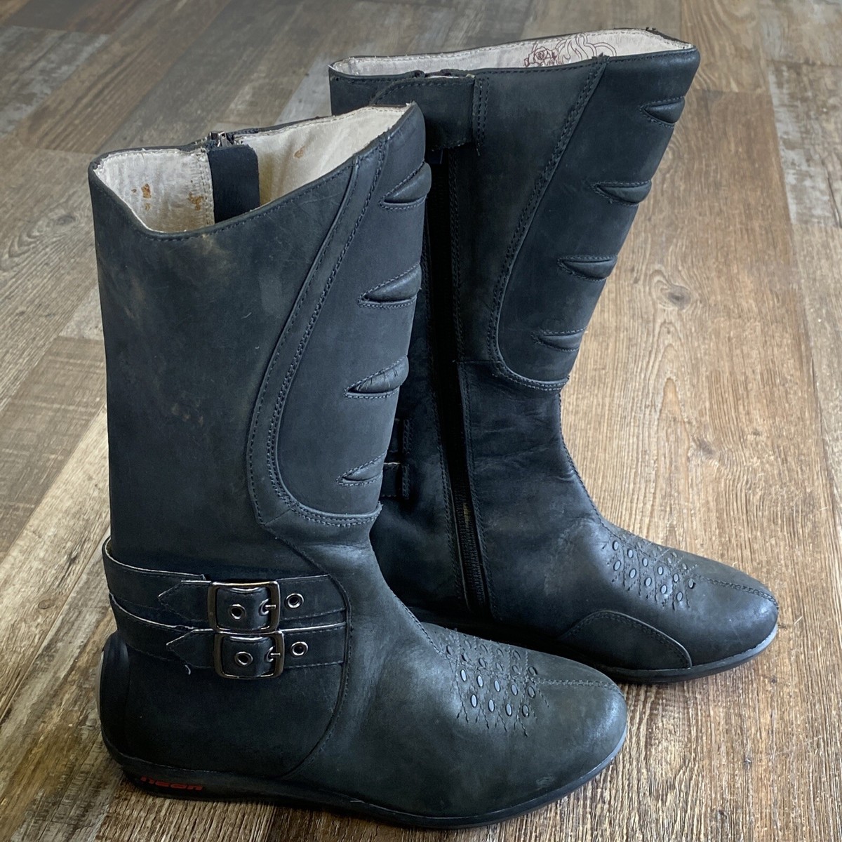 ICON Sacred Women’s 6.5 All Black Leather Motorcycle Riding Boots Buckle Zip Up Icon Women Black Motorcycle & Powersports Boots for sale | eBay main image 3
