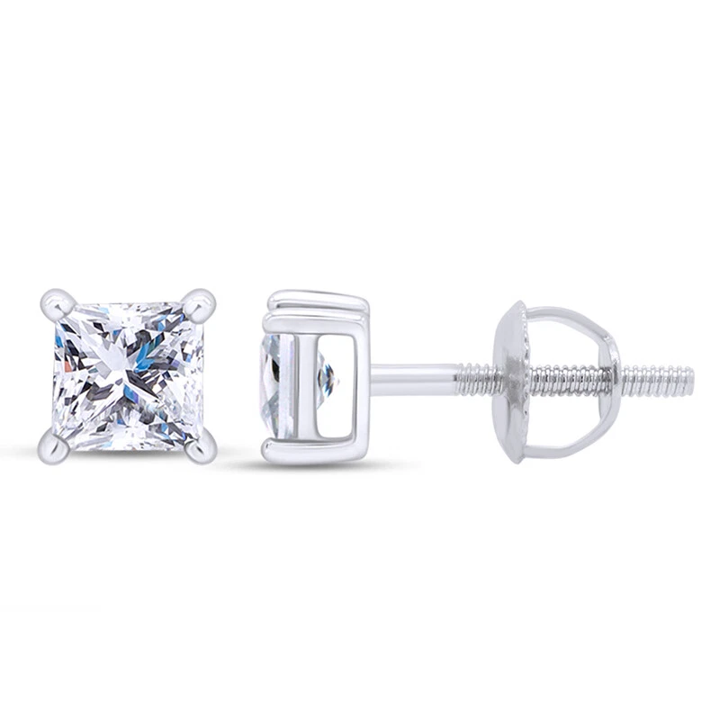 Princess Cut Natural Diamond Studs Earrings ScrewBack Real 10K Gold 0.04-0.65Ct - Image 2 of 4