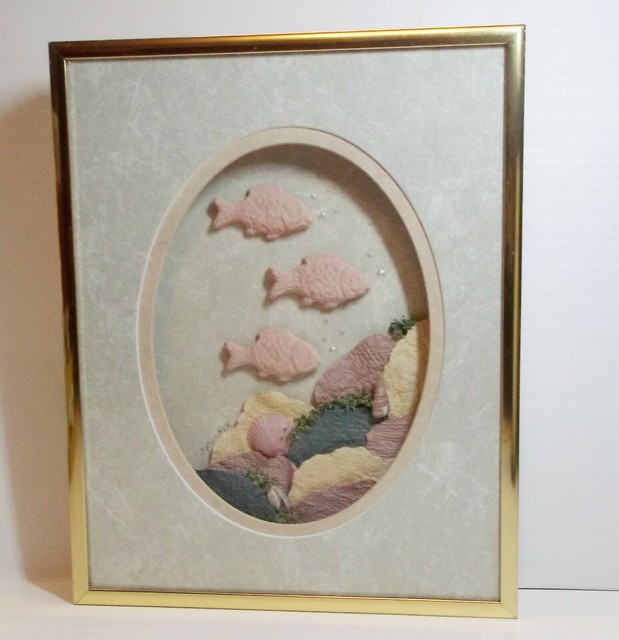 3D Shadow Box Beach Ocean Scene w Fish/Sea ShellsWall Hanging ArtCoastal eBay