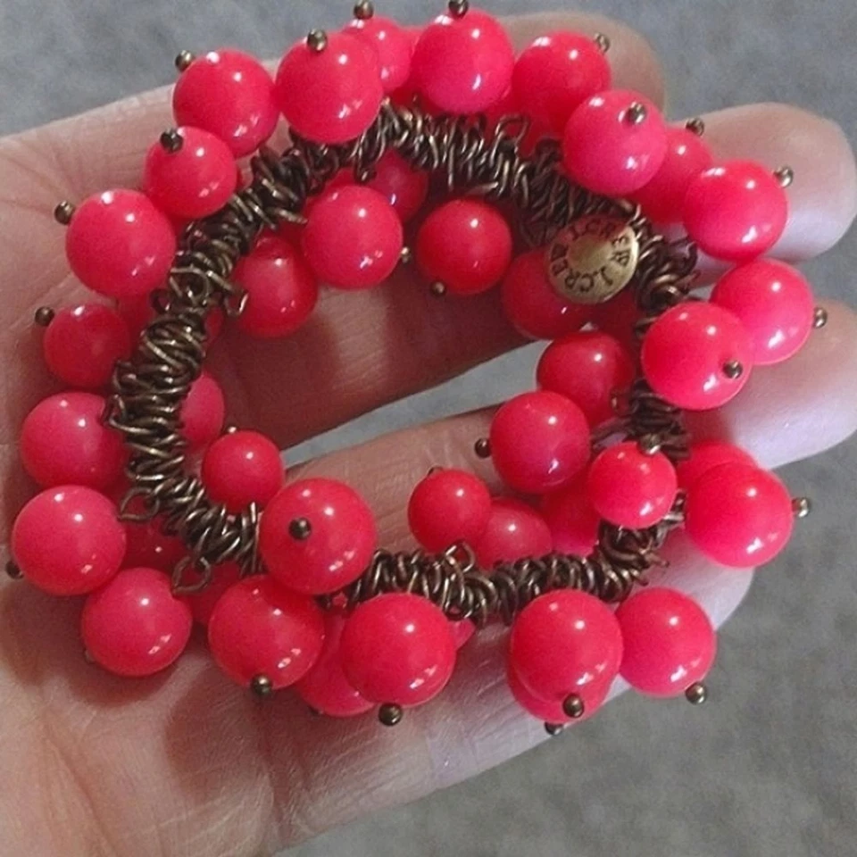 J. Crew Hot Vibrant Pink Glass Beaded Cha Cha Dangling Stretch Bracelet - Image 3 of 4