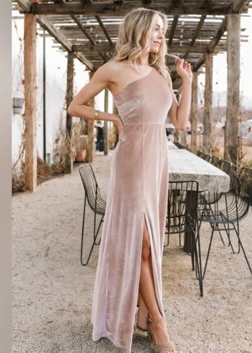 white christmas dresses Baltic Born Womens Tatiana Velvet One Shoulder Maxi Dress | Olive main image 1