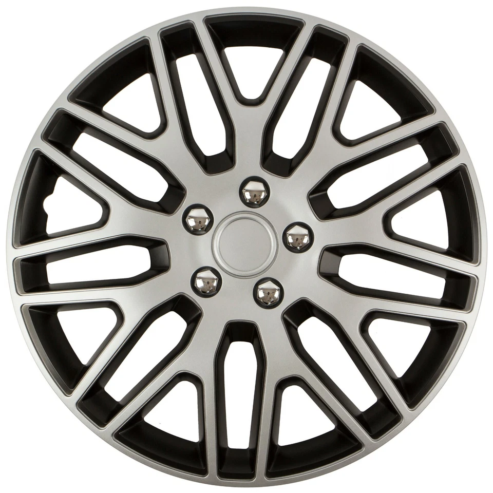 Wheel Trims 14" Hub Caps Dakar NC Plastic Covers Set of 4 Black Silver Fit R14 - Image 2 of 3
