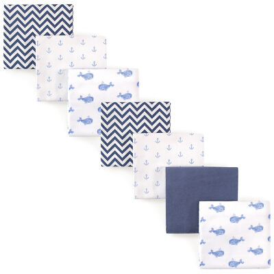 Hudson Baby Cotton Flannel Receiving Blankets Bundle, Blue Whale, One Size