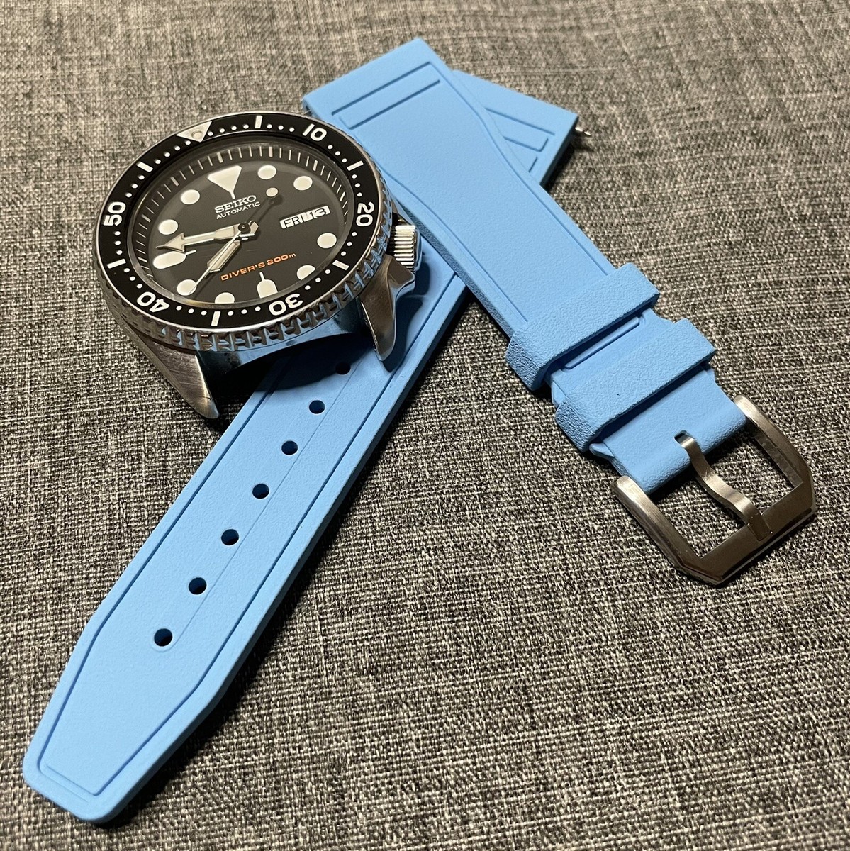 Premium Natural FKM Rubber Watch Strap Sky Blue Swiss Aviation