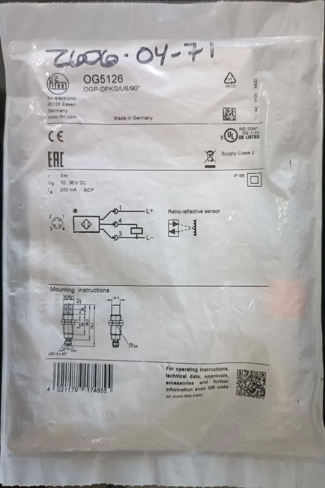 Retro-reflective sensor Sn 3 mts. OG5126 - Image 2 of 2
