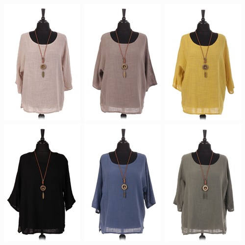 Camicia bizzarra donna italiana lagenlook tunica cotone top donna collo rotondo collana stravagante - Foto 2 di 10