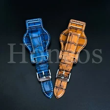 Genuine Leather Alligator Crocodile Watch Strap 20mm Brown Band Bund Men Cuff