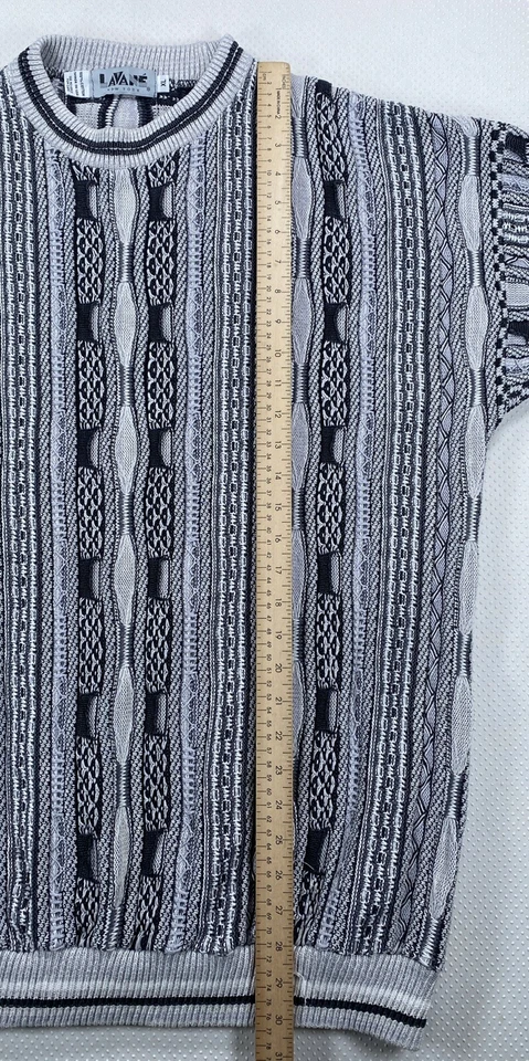 Винтажный Lavane 3D вязаный свитер размер XL серый Biggie Coogie стиль - Изображение 3 из 4